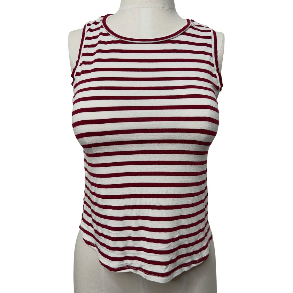 Green Envelope Los Angeles Womens Red White Striped‎ Sleeveless Tank Top Small